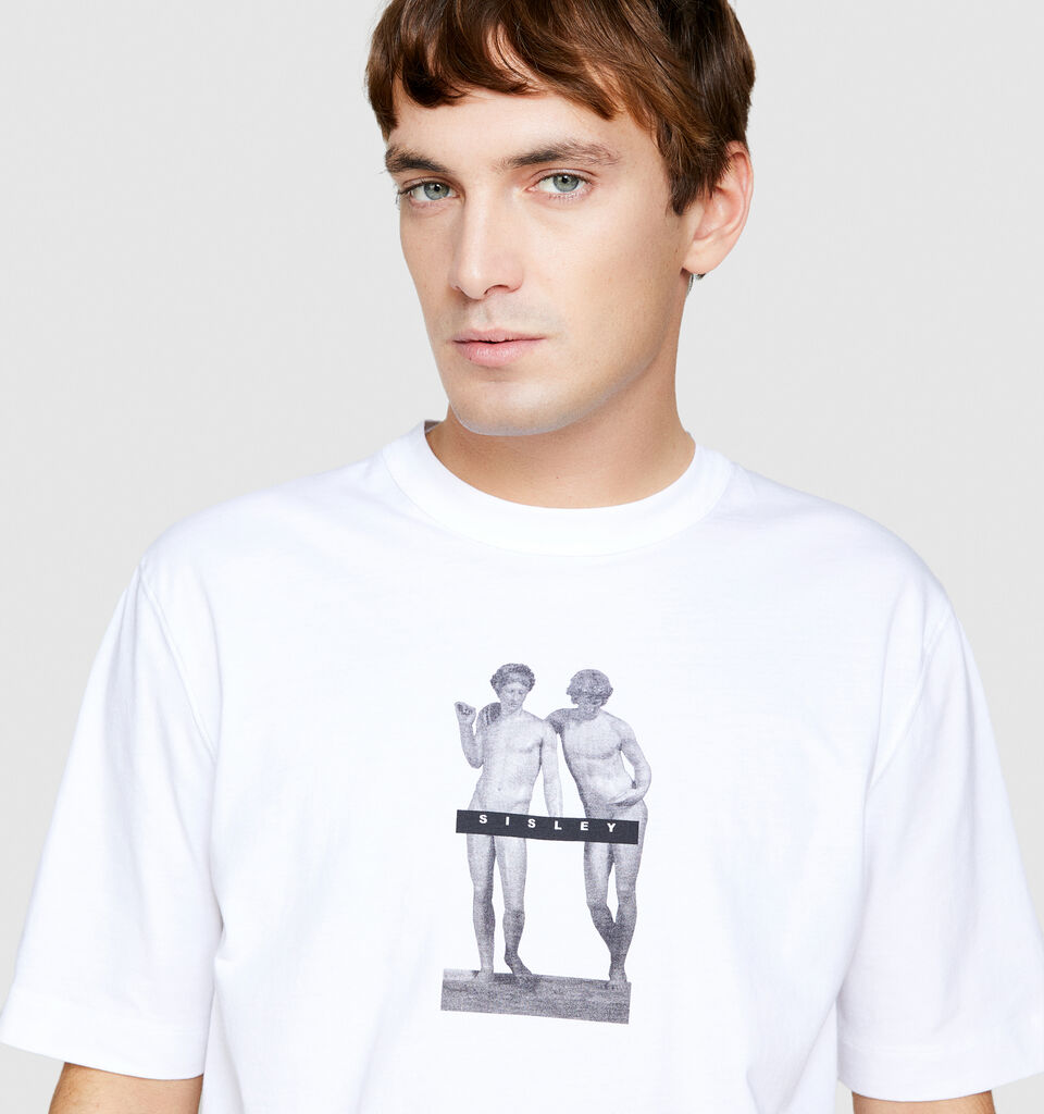 T-shirt with print - men's short sleeve t-shirts - White | Sisley image number 5